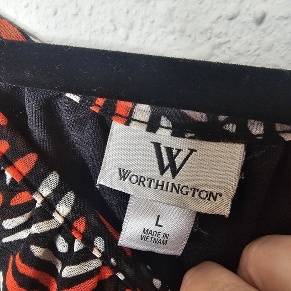 Worthington Top Womens Large Sleeveless Tank Flowy Lined Black Orange Blouse - Picture 6 of 10